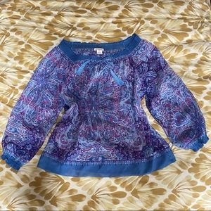Sundance silk paisley boho blouse
with tassel ties - size Petite Large